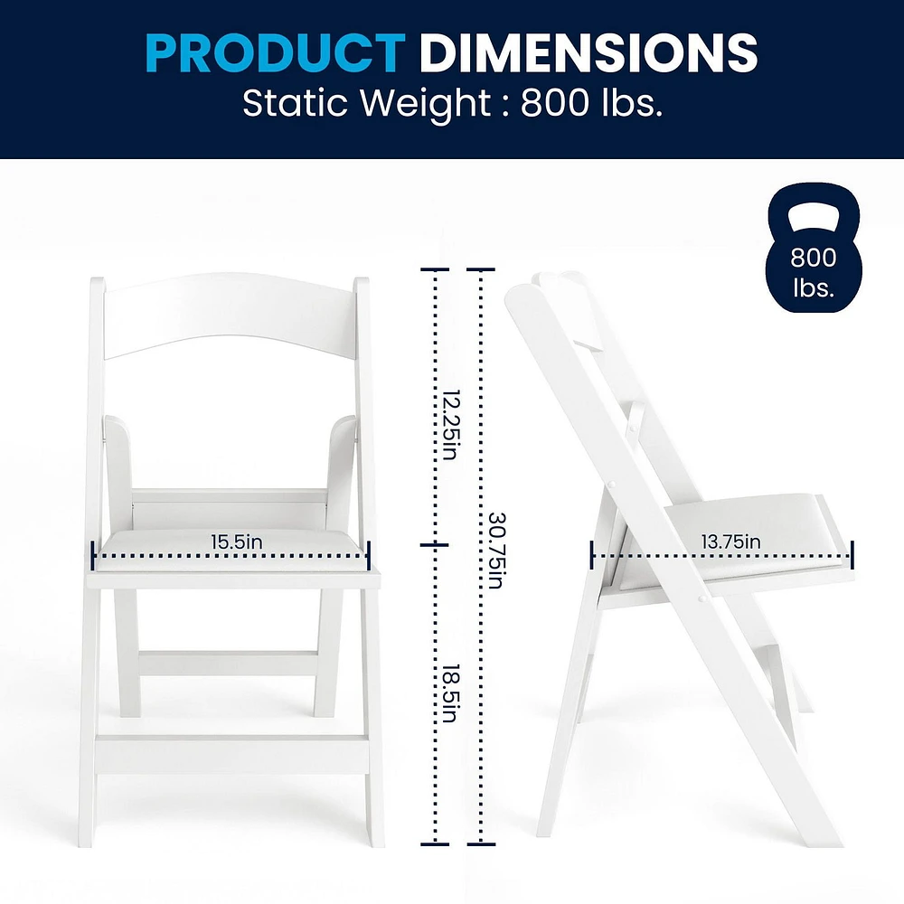 4 Pk. HERCULES Series 1000 lb. Capacity White Resin Folding Chair with White Vinyl Padded Seat