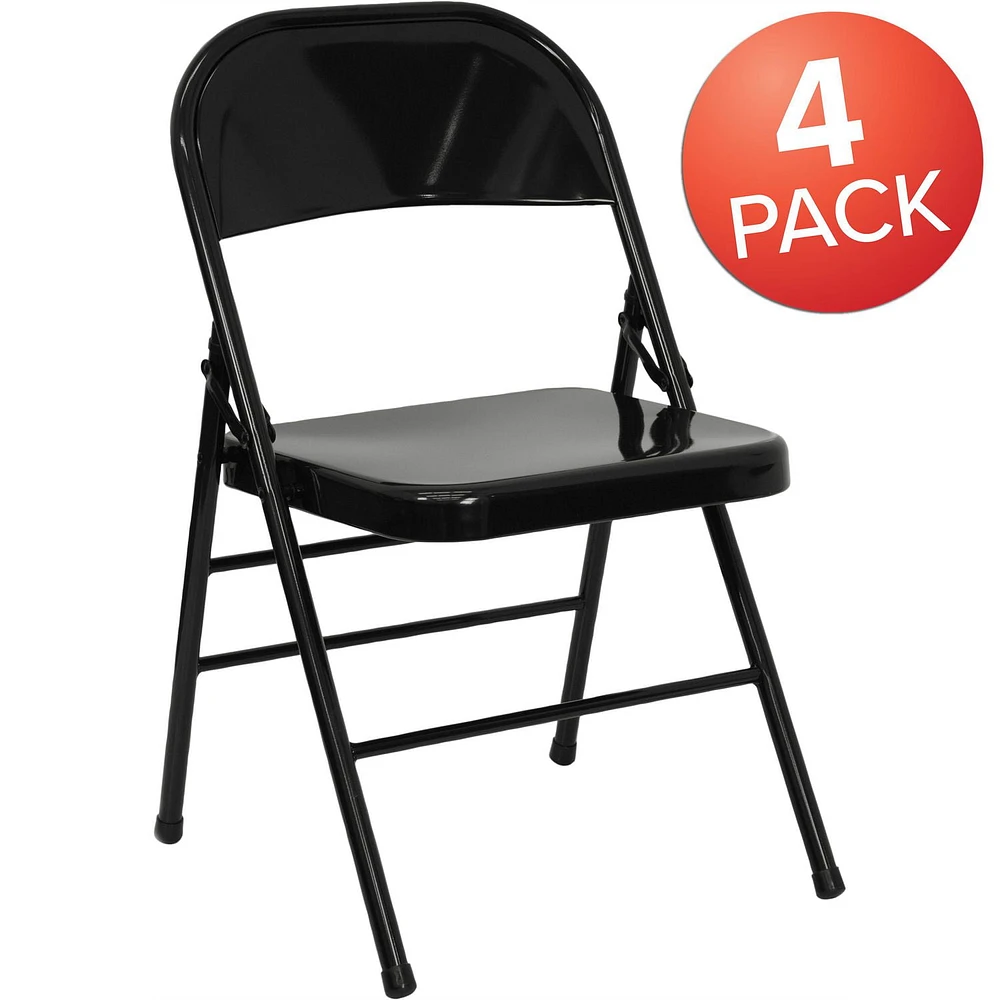 4 Pk. HERCULES Series Triple Braced & Double Hinged Black Metal Folding Chair