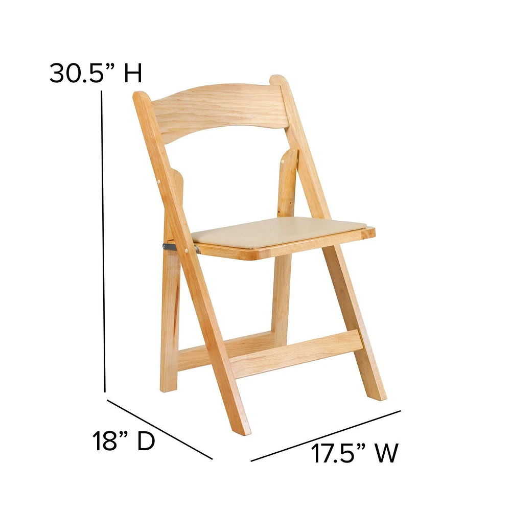 4 Pk. HERCULES Series Natural Wood Folding Chair with Vinyl Padded Seat