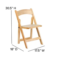 4 Pk. HERCULES Series Natural Wood Folding Chair with Vinyl Padded Seat