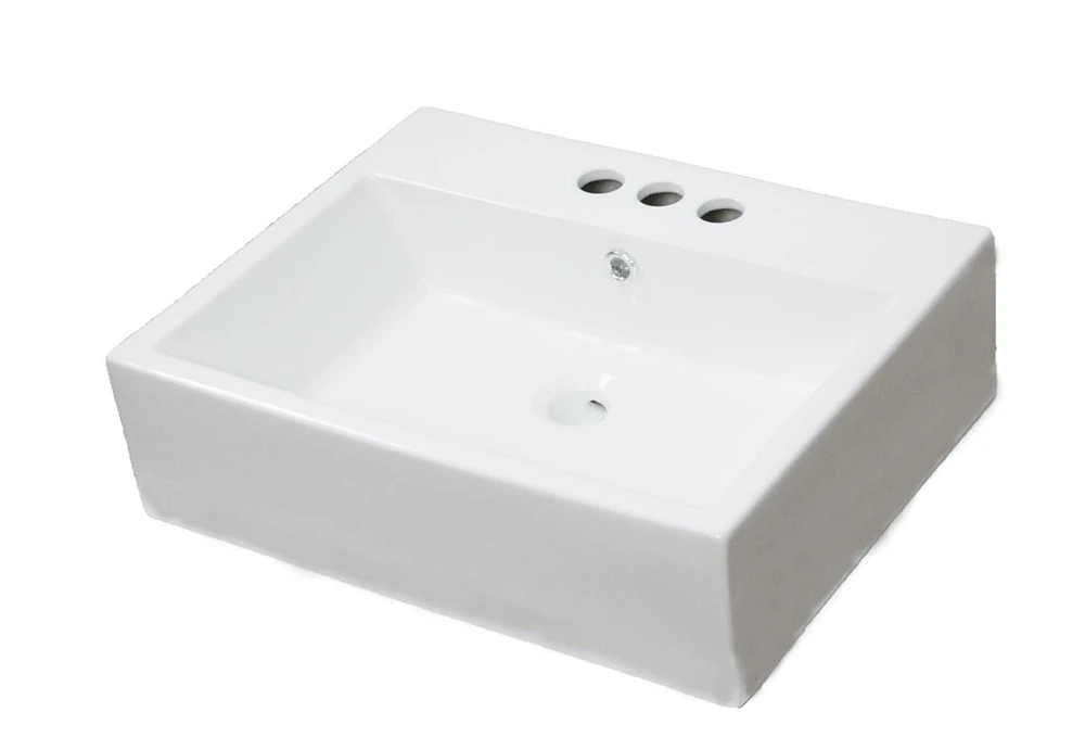 American Imaginations -in. W Wall Mount White Bathroom Vessel Sink Set For 3H4-in. Center Faucet AI