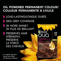 Garnier Olia No Ammonia and Oil Powered Permanent Hair Dye, 5.35 Chocolate Brown, 1 Application, Permanent colour. No ammonia.