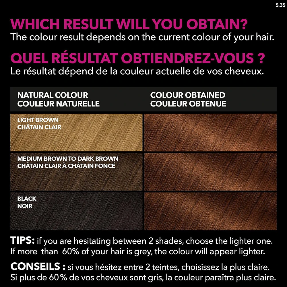 Garnier Olia No Ammonia and Oil Powered Permanent Hair Dye, 5.35 Chocolate Brown, 1 Application, Permanent colour. No ammonia.