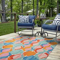 Outdoor Washable Panama Aqua & Orange 5' x 7' Area Rug