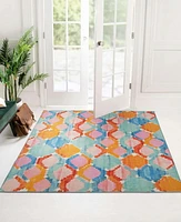 Outdoor Washable Panama Aqua & Orange 5' x 7' Area Rug