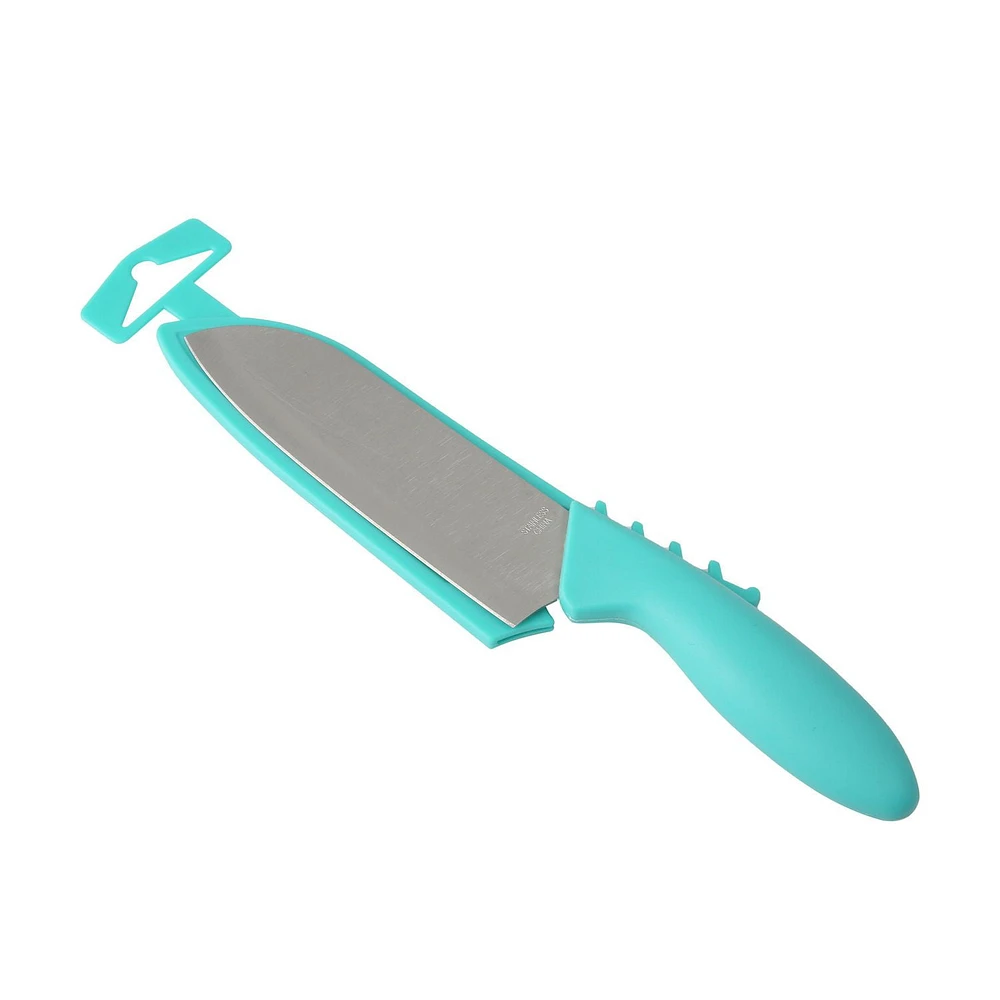 Mainstays 5" Stainless Steel Santoku Kitchen Knife Blue with Sheath, Mainstays 5" Santoku Knife