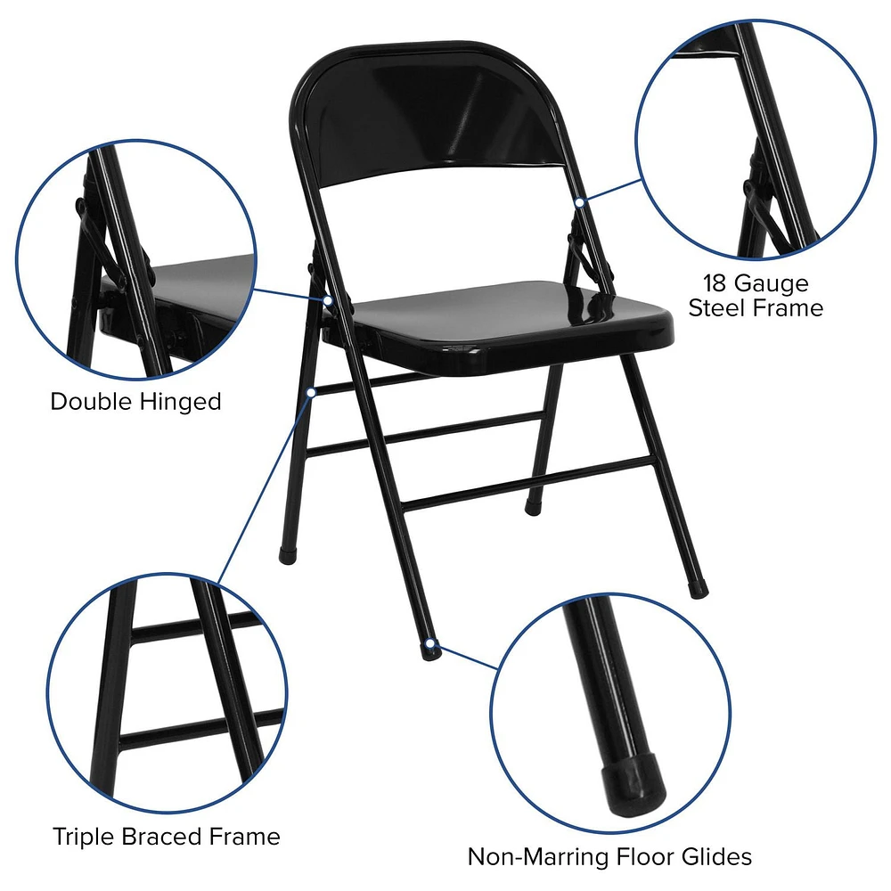 4 Pk. HERCULES Series Triple Braced & Double Hinged Black Metal Folding Chair