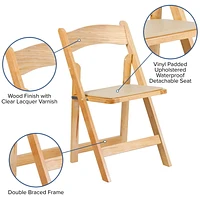 4 Pk. HERCULES Series Natural Wood Folding Chair with Vinyl Padded Seat