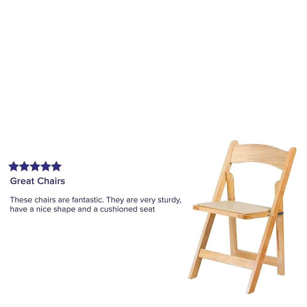 4 Pk. HERCULES Series Natural Wood Folding Chair with Vinyl Padded Seat