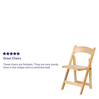 4 Pk. HERCULES Series Natural Wood Folding Chair with Vinyl Padded Seat