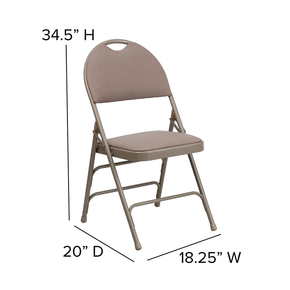 Pk. HERCULES Series Ultra-Premium Triple Braced Beige Fabric Metal Folding Chair with Easy-Carry Handle