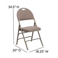 Pk. HERCULES Series Ultra-Premium Triple Braced Beige Fabric Metal Folding Chair with Easy-Carry Handle