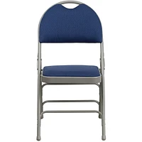 4 Pk. HERCULES Series Ultra-Premium Triple Braced Navy Fabric Metal Folding Chair with Easy-Carry Handle