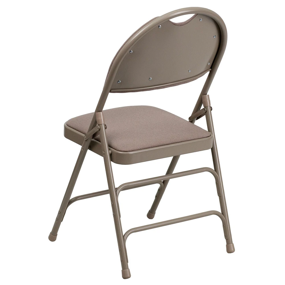 Pk. HERCULES Series Ultra-Premium Triple Braced Beige Fabric Metal Folding Chair with Easy-Carry Handle