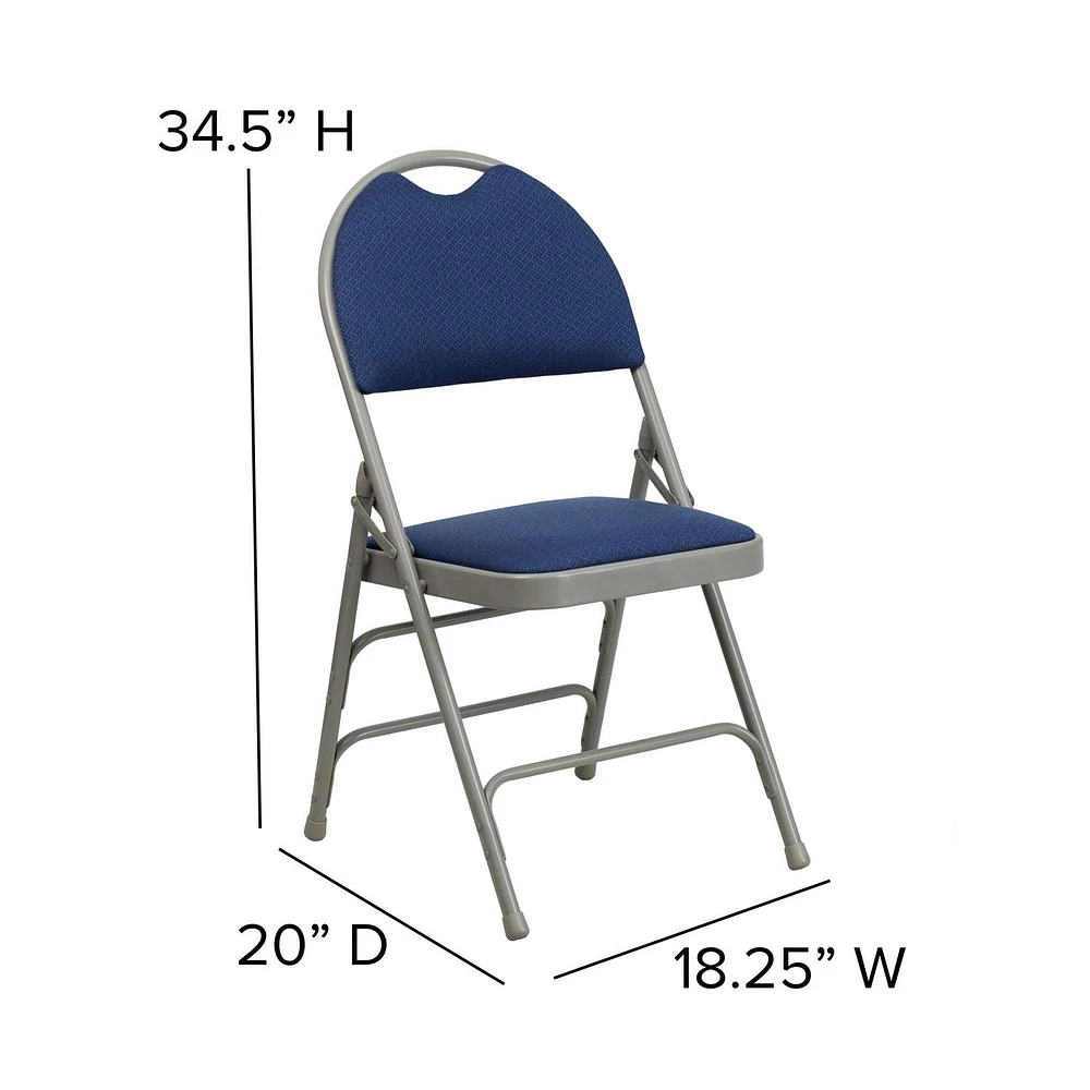 4 Pk. HERCULES Series Ultra-Premium Triple Braced Navy Fabric Metal Folding Chair with Easy-Carry Handle