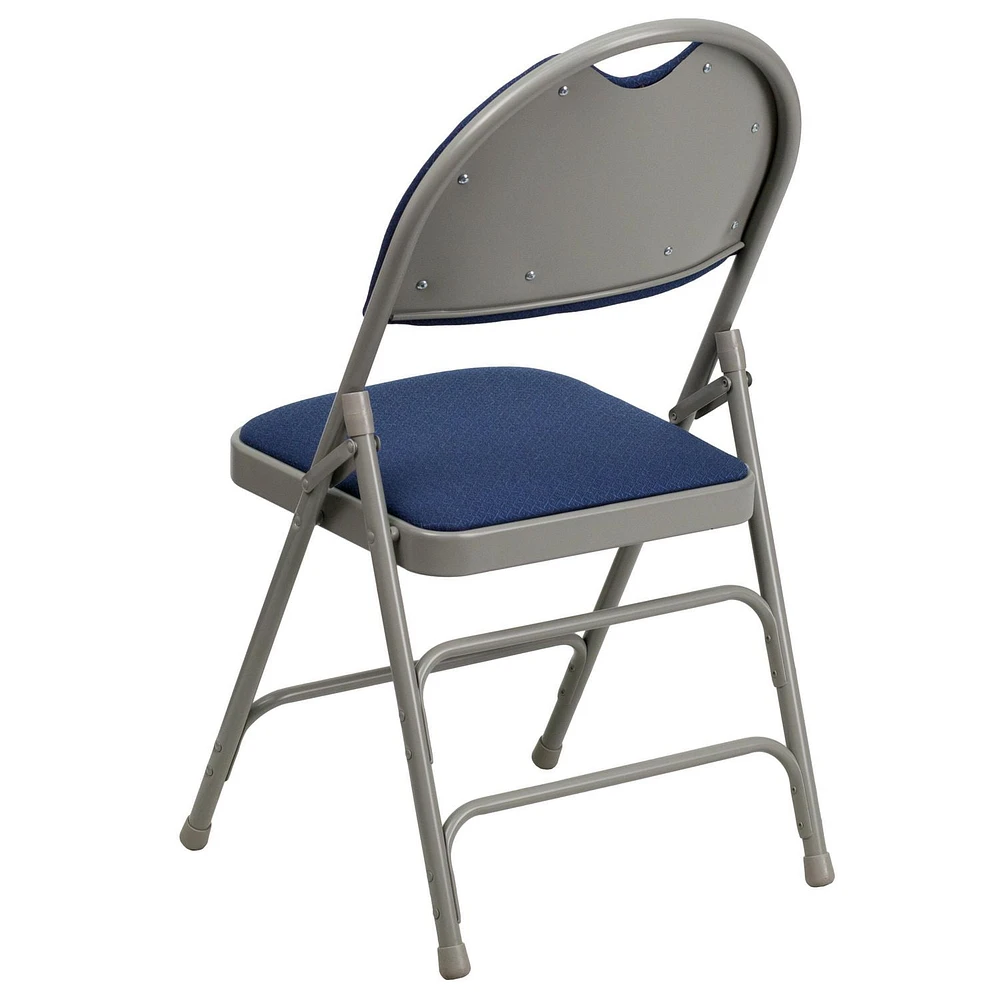 4 Pk. HERCULES Series Ultra-Premium Triple Braced Navy Fabric Metal Folding Chair with Easy-Carry Handle