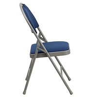 4 Pk. HERCULES Series Ultra-Premium Triple Braced Navy Fabric Metal Folding Chair with Easy-Carry Handle