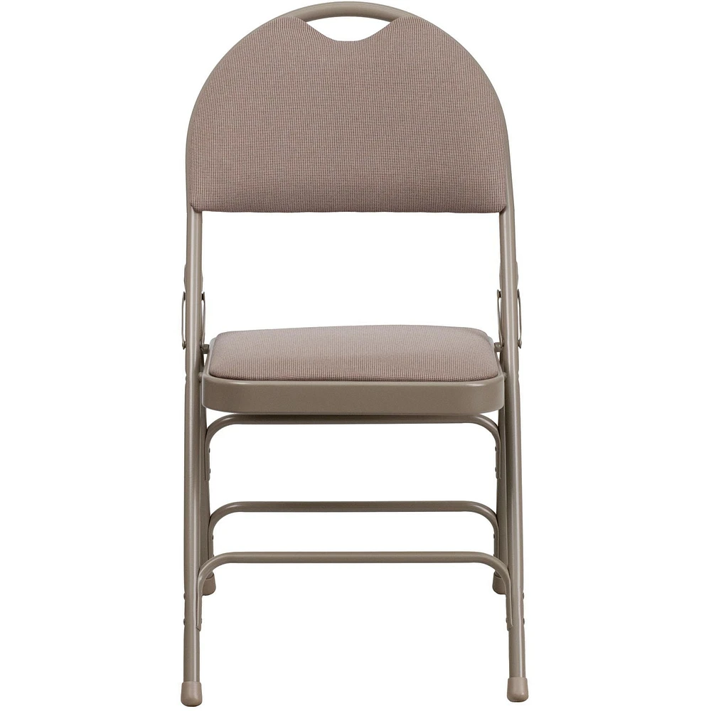 Pk. HERCULES Series Ultra-Premium Triple Braced Beige Fabric Metal Folding Chair with Easy-Carry Handle