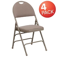 Pk. HERCULES Series Ultra-Premium Triple Braced Beige Fabric Metal Folding Chair with Easy-Carry Handle