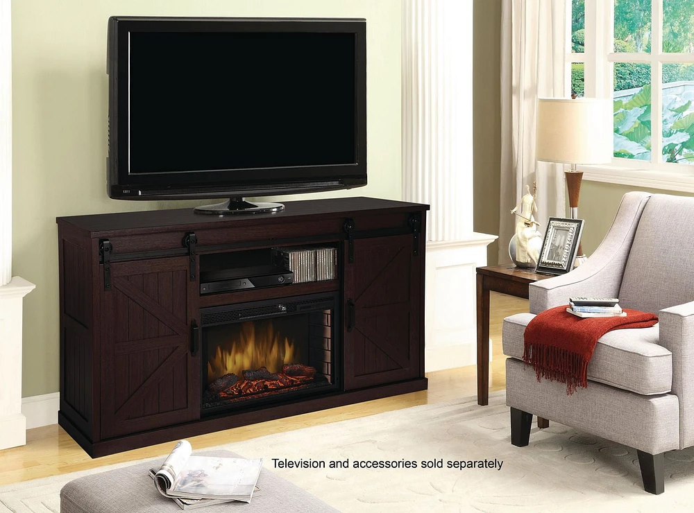 Muskoka Columbia 60 Inch Infrared Solid Wood Veneer Media Electric Fireplace -Aged Espresso