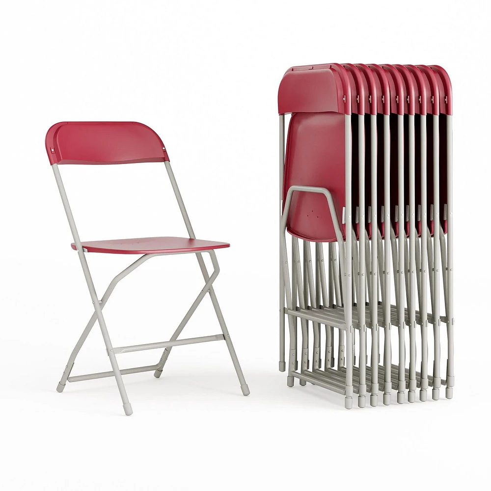 10 Pk. HERCULES Series 650 lb. Capacity Premium Red Plastic Folding Chair