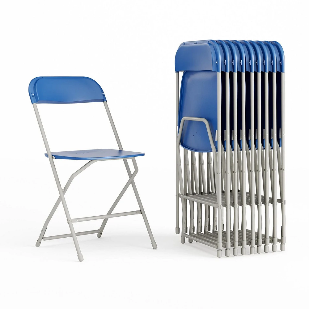 10 Pk. HERCULES Series 650 lb. Capacity Premium Blue Plastic Folding Chair