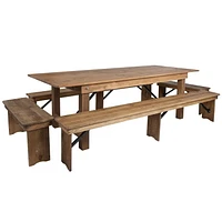 HERCULES Series 8' x 40'' Antique Rustic Folding Farm Table and Four Bench Set