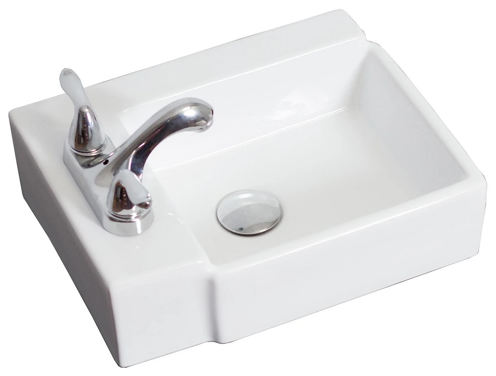 American Imaginations 16.25-in. W Wall Mount White Bathroom Vessel Sink Set For 3H4-in. Left Faucet AI