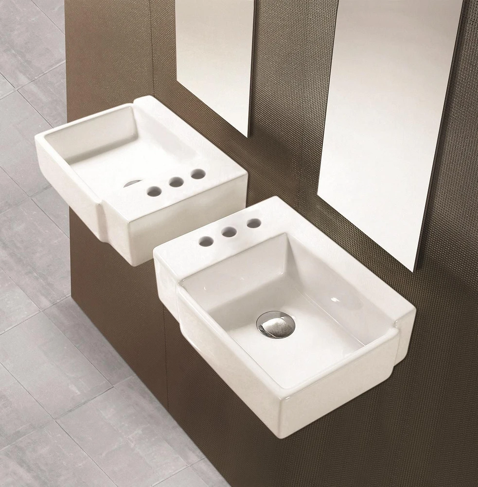 American Imaginations 16.25-in. W Wall Mount White Bathroom Vessel Sink Set For 3H4-in. Left Faucet AI