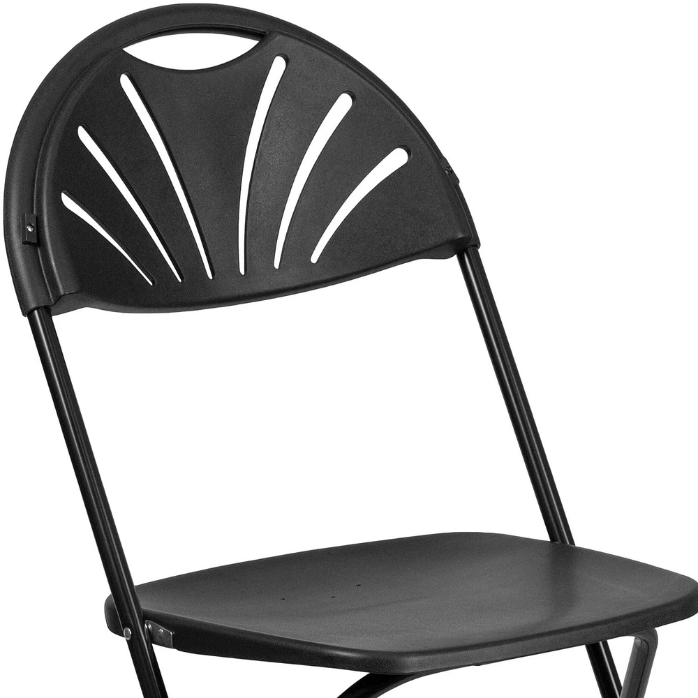 8 Pk. HERCULES Series 650 lb. Capacity Black Plastic Fan Back Folding Chair