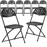 8 Pk. HERCULES Series 650 lb. Capacity Black Plastic Fan Back Folding Chair