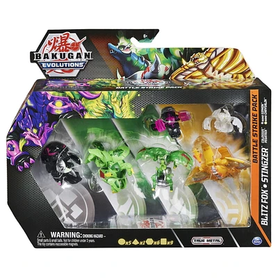 Bakugan Evolutions, Blitz Fox and Stingzer Battle Strike Pack, Includes 6 Bakugan Action Figures, 9 Trading Cards and 8 BakuCores, Kids Toys for Boys, Ages 6 and Up