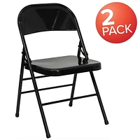 2 Pk. HERCULES Series Triple Braced & Double Hinged Black Metal Folding Chair