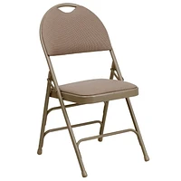 2 Pk. HERCULES Series Ultra-Premium Triple Braced Beige Fabric Metal Folding Chair with Easy-Carry Handle