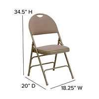 2 Pk. HERCULES Series Ultra-Premium Triple Braced Beige Fabric Metal Folding Chair with Easy-Carry Handle