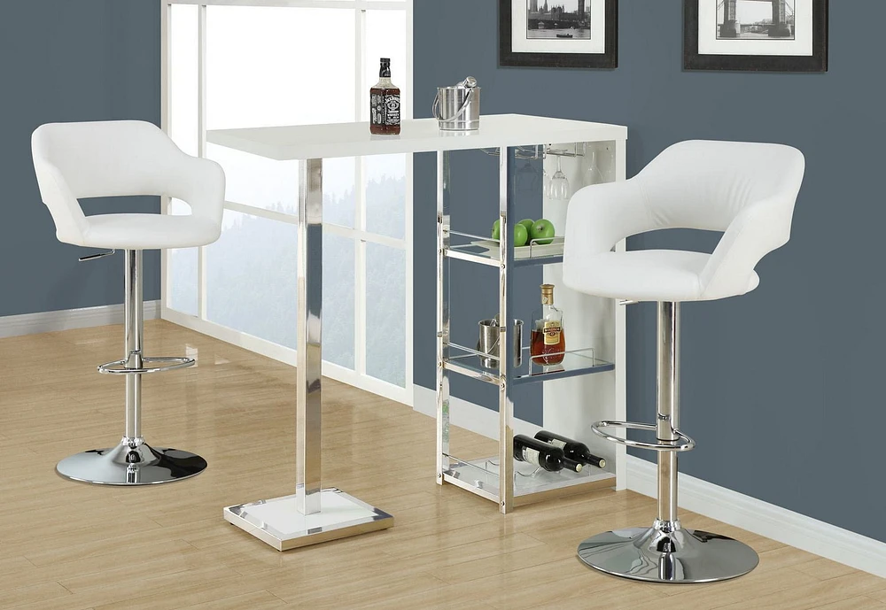 Monarch Specialties Bar Stool, Swivel, Bar Height, Adjustable, Metal, Pu Leather Look, White, Chrome, Contemporary, Modern