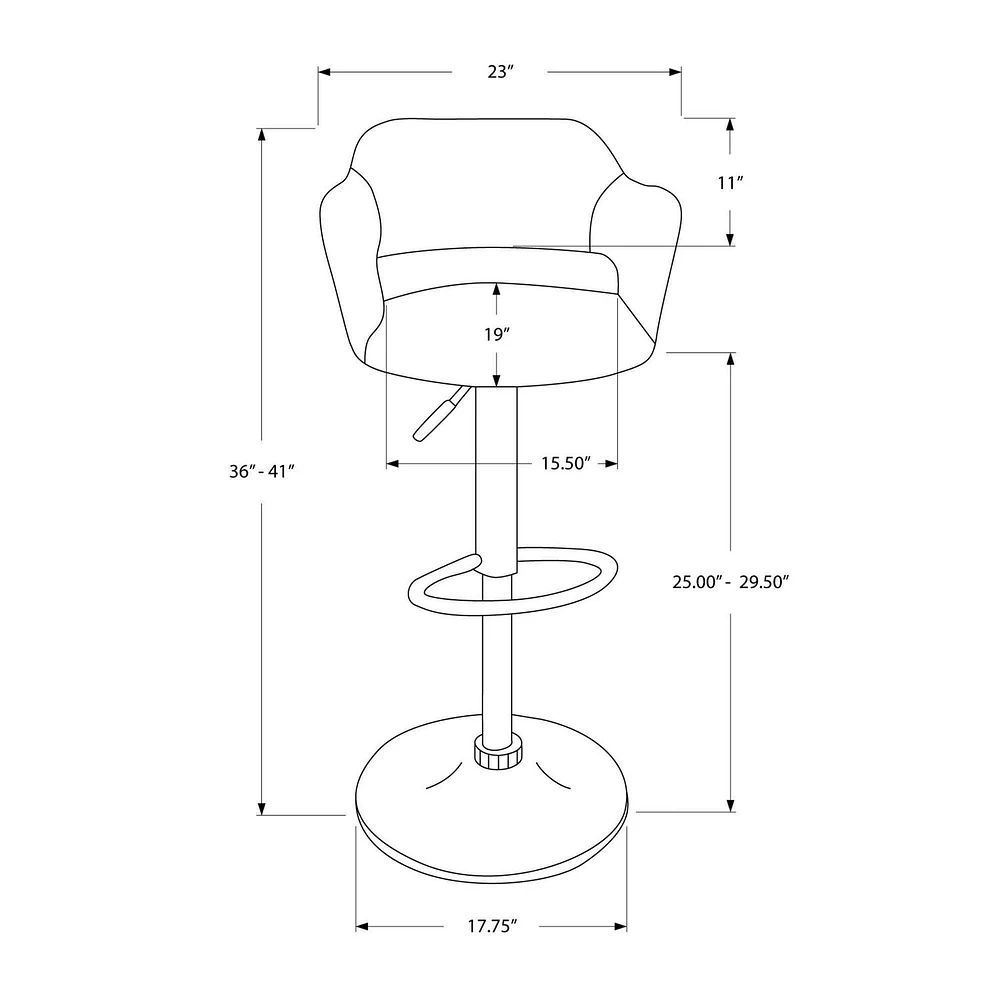 Monarch Specialties Bar Stool, Swivel, Bar Height, Adjustable, Metal, Pu Leather Look, White, Chrome, Contemporary, Modern