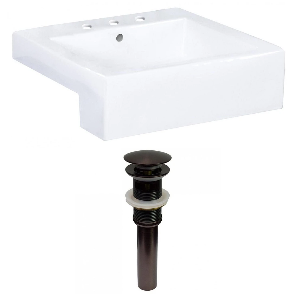 American Imaginations 20.25-in. W Semi-Recessed White Bathroom Vessel Sink Set For 3H4-in. Center Faucet AI-31244