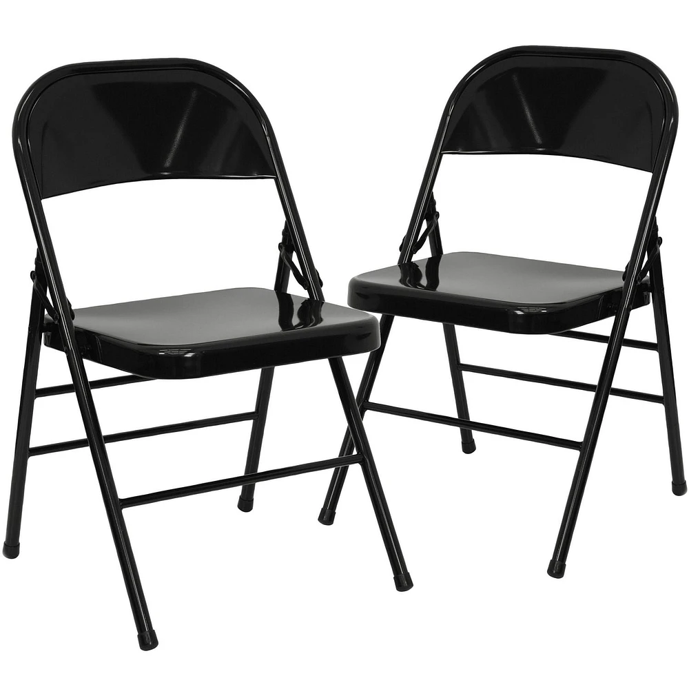 2 Pk. HERCULES Series Triple Braced & Double Hinged Black Metal Folding Chair