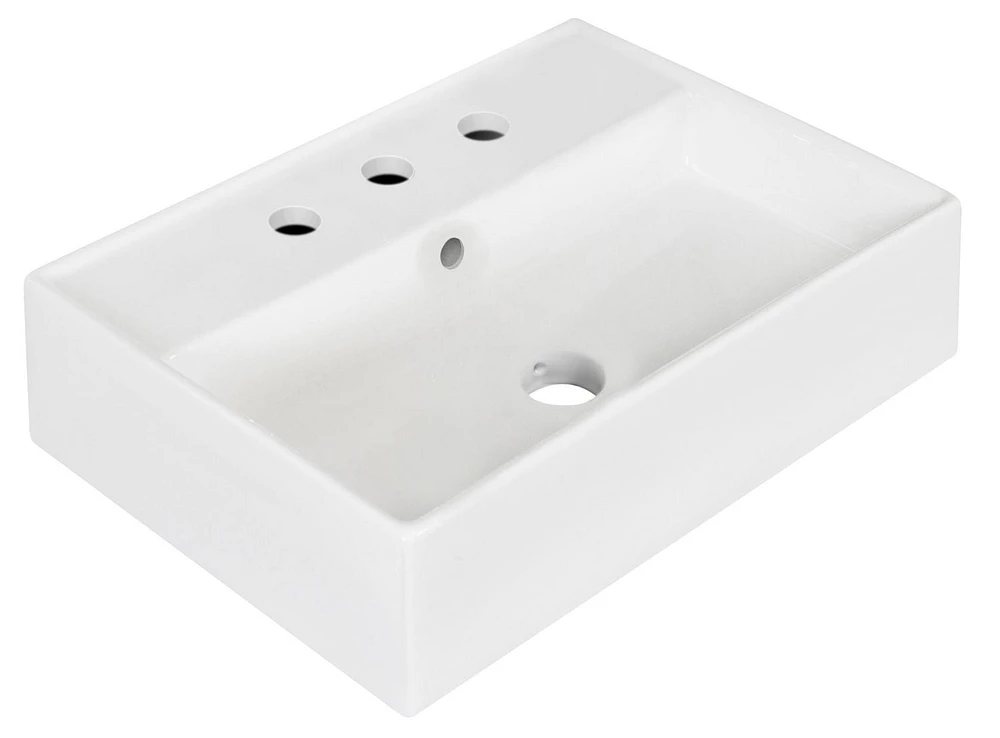 American Imaginations -in. W Wall Mount White Bathroom Vessel Sink Set For 3H8-in. Center Faucet AI