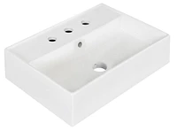 American Imaginations -in. W Wall Mount White Bathroom Vessel Sink Set For 3H8-in. Center Faucet AI