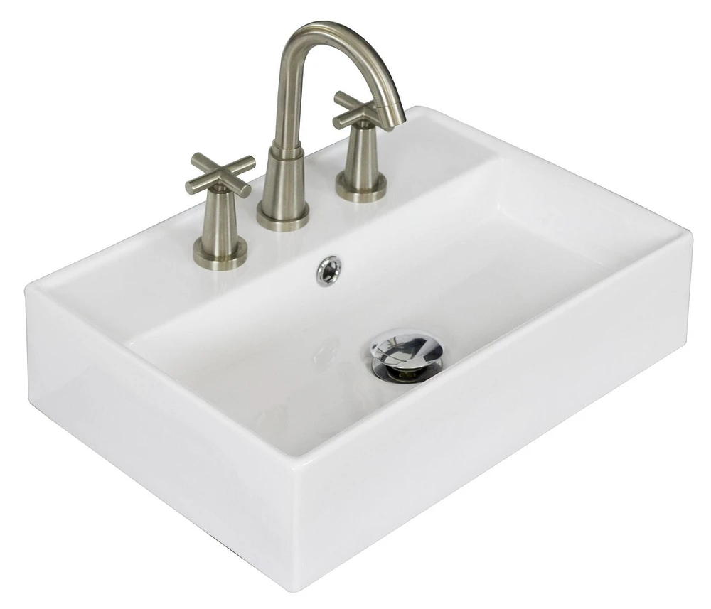 American Imaginations -in. W Wall Mount White Bathroom Vessel Sink Set For 3H8-in. Center Faucet AI