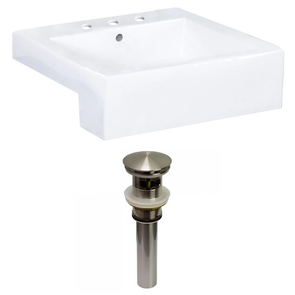 American Imaginations 20.25-in. W Semi-Recessed White Bathroom Vessel Sink Set For 3H8-in. Center Faucet AI