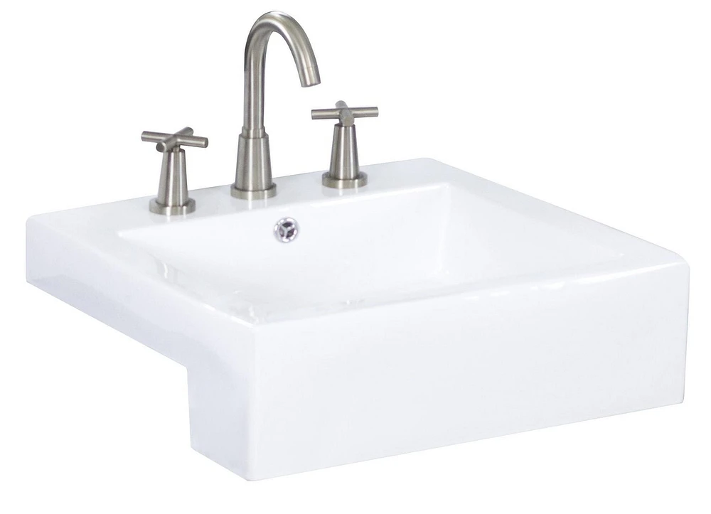 American Imaginations 20.25-in. W Semi-Recessed White Bathroom Vessel Sink Set For 3H8-in. Center Faucet AI