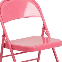 2 Pk. HERCULES COLORBURST Series Bubblegum Pink Triple Braced & Double Hinged Metal Folding Chair