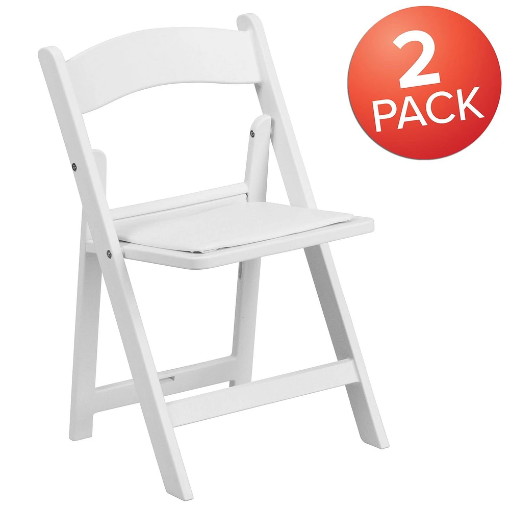 Kids Folding Chairs with Padded Seats | Set of 2 White Resin Folding Chair with Vinyl Padded Seat for Kids