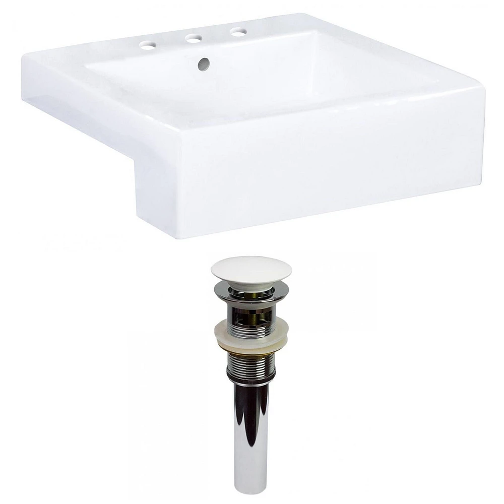 American Imaginations -in. W Semi-Recessed White Bathroom Vessel Sink Set For 3H4-in. Center Faucet AI