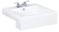 American Imaginations -in. W Semi-Recessed White Bathroom Vessel Sink Set For 3H4-in. Center Faucet AI