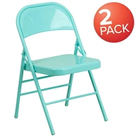 2 Pk. HERCULES COLORBURST Series Tantalizing Teal Triple Braced & Double Hinged Metal Folding Chair