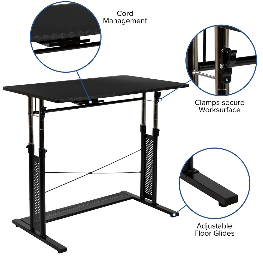 Height Adjustable 39.25"W x 23.75"D x 27.25-35.75"H Office Table in Black